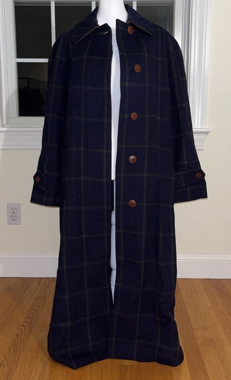 Vintage Gucci Wool Alpaca Long Blue And Green Grid Over Coat Size 40 READ